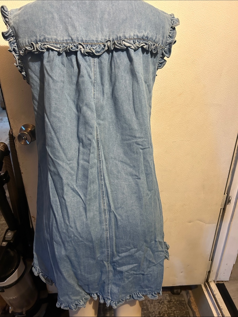 Olivaceous Light Blue Denim Ruffle-Sleeve Button Front Dress - Picture 7 of 9